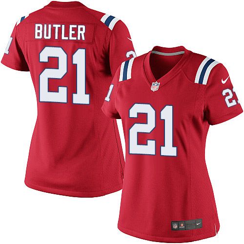 Nike Patriots #21 Malcolm Butler Red Alternate Women's Stitched NFL Elite Jersey - Click Image to Close
